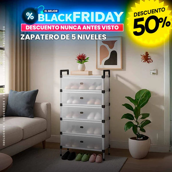 Organizador de zapatos de 5 niveles con tapa.